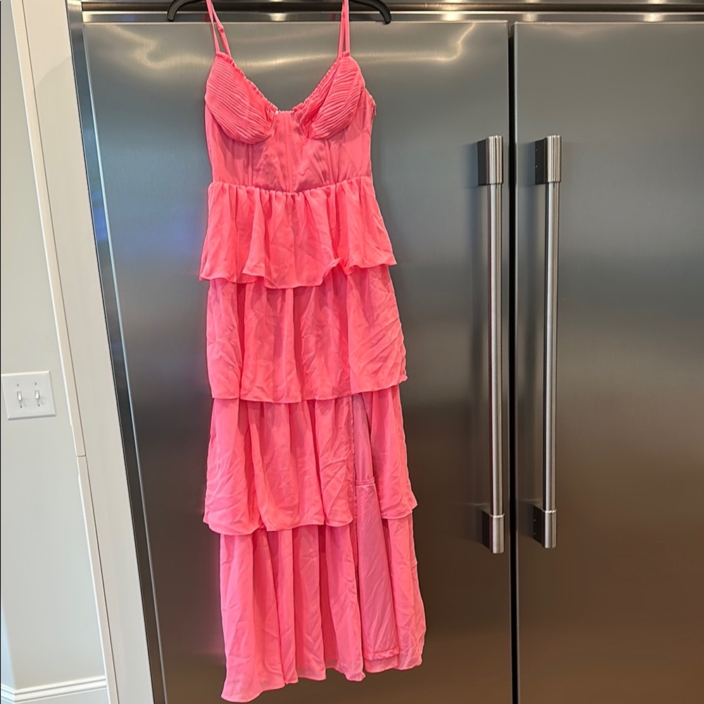 Birdy Grey Bon Bon Pink Tiered Bridesmaid Dress Small